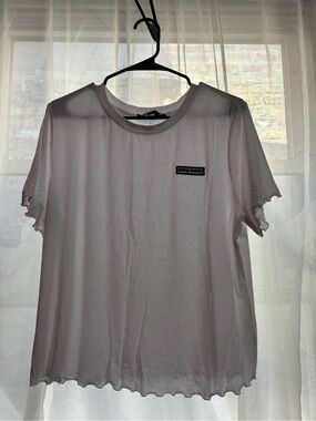 Forever 21 White Ribbed Short-Sleeve Ruffle-Edge Tee